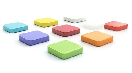 A 3D rendering of a beautiful and colorful square info icon with vibrant hues, set against a clean white background. The icon is designed with smooth, modern edges and glowing accents, 