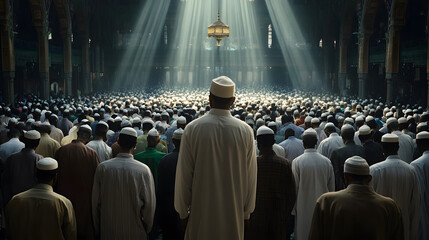 Muslims gathered in Mecca, worshiping together in unity and peace