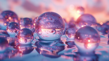 Glass Spheres Reflecting a Sunset