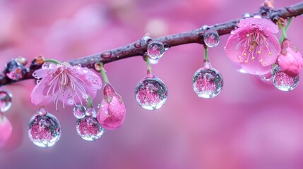 Pink Blossom and Dew Drops