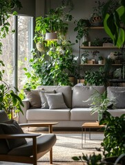 Obraz premium Modern Living Room with Large Indoor Plants