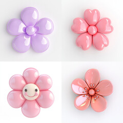 glossy top down view of flowers on white background isolated