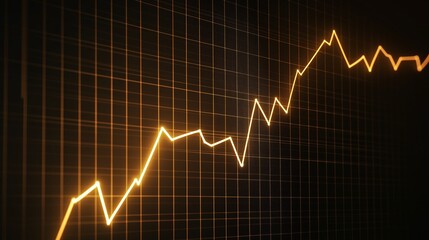 Naklejka premium Dynamic golden stock market chart illustrates growth and fluctuations, providing insights into market trends and investment performance on a digital display