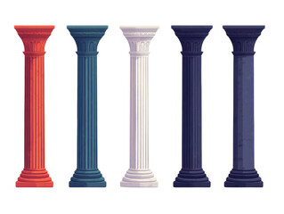 Fototapeta premium Colorful decorative columns in various styles and shades, isolated on a white background, transparent background.