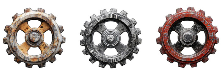 Various collection Machine Gears, wheels isolated on transparent background