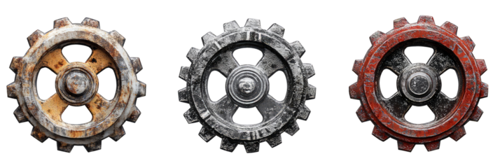 Various collection Machine Gears, wheels isolated on transparent background