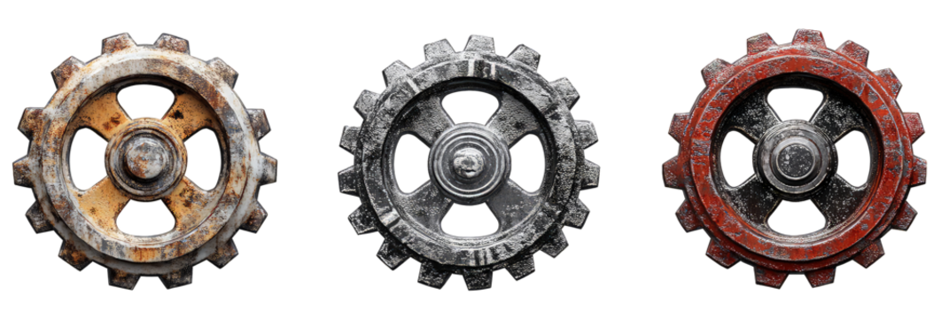 Various collection Machine Gears, wheels isolated on transparent background