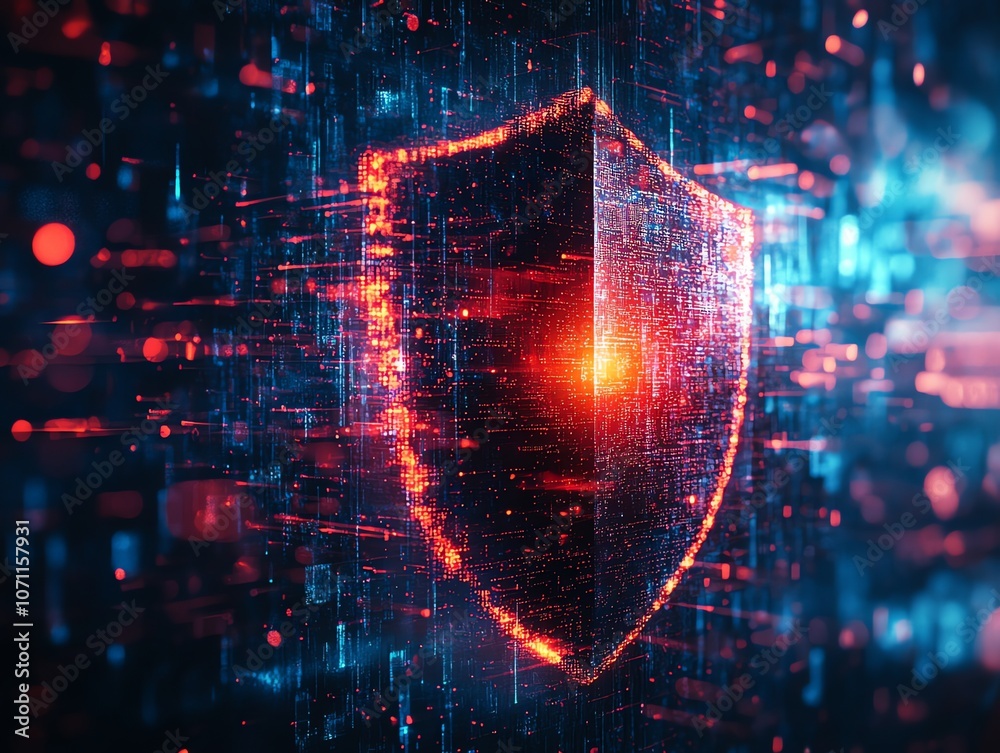 Aufkleber a glowing digital shield, composed of data, representing online security and protection.
