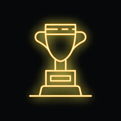 Golden neon trophy shining on dark background, concept of winning, victory and success