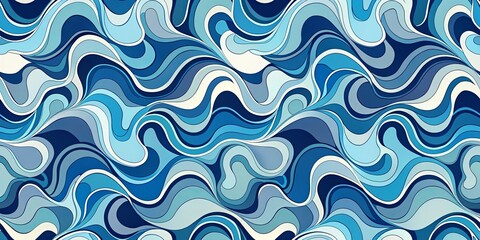 Abstract Curving Lines in Shades of Blue, Intertwining and Flowing in a Whimsical Dance of Color and Shape