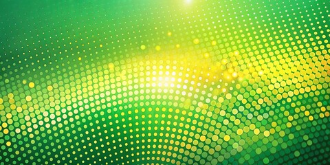 Abstract Green and Yellow Circular Pattern with Bright Glowing Lights