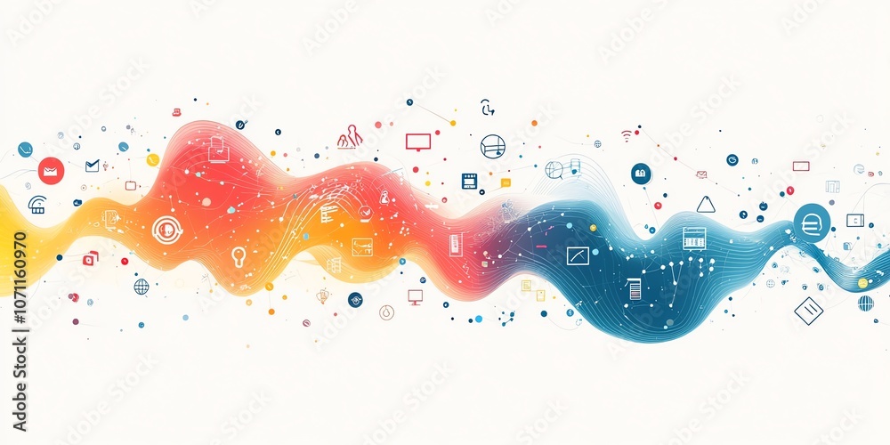 Aufkleber Abstract wavy background with network icons and dots.