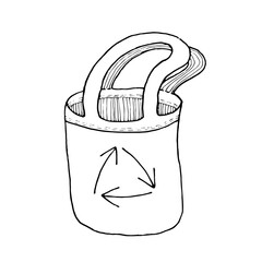 Reusable textile grocery bag sketch. Zero waste shopping concept. Eco friendly shopper. Responsible shopping sustainable lifestyle concept