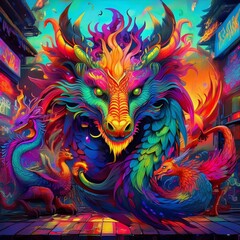 graffiti, chinese dragon statue
