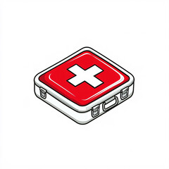 A red and white first aid kit with a cross symbol, signifying emergency medical supplies and health care readiness.