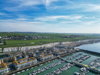 Aerial View of British Tourist Attraction of Beach and Ocean at Brighton and Hove Coastal City of...