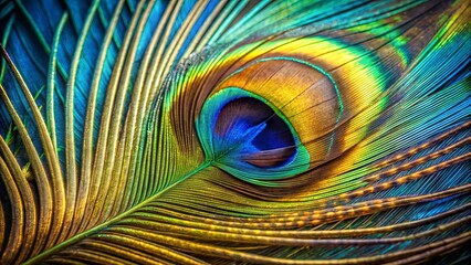 Obraz premium A vibrant peacock feather with intricate patterns and mesmerizing colors, showcasing nature's artistry and the beauty of detail.