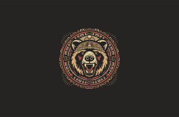 Obraz premium Mayan bear totem logo design vector