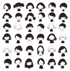 Children with various hairstyles. Simple icons.characters