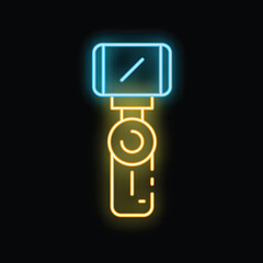 Bright neon sign depicting a gimbal stabilizer, commonly used for capturing smooth and steady video footage with smartphones