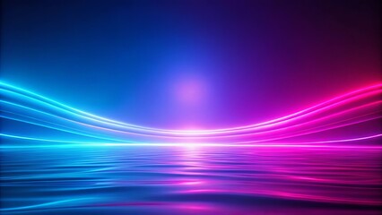 Naklejka premium Abstract Digital Landscape With Neon Glowing Lines And Vibrant Colors Reflected On A Smooth Surface