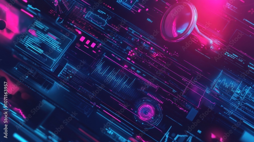 Poster Futuristic abstract background with HUD elements. Technology concept. 3D Rendering - Generated AI