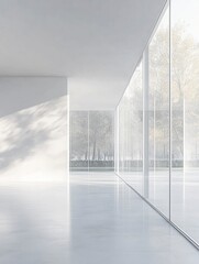 Obraz premium A minimalist white interior with sleek glass walls, perfect for creating an open and airy feel in the living room of your villa or apartment. generative ai