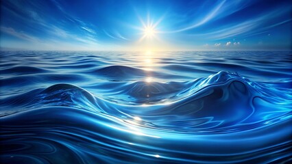 A Vivid Blue Horizon Glistening Ocean Waves Reflect the Sun's Rays, Creating a Captivating Scene of Tranquility and Depth