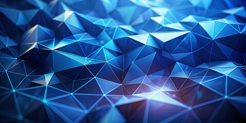 Obraz premium A digital representation of a multifaceted landscape in vibrant shades of blue, with intricate details and shimmering highlights.