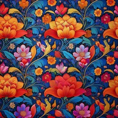 Seamless Oriental Floral Pattern: A Vibrant Textile Print for Bold and Colorful Spaces