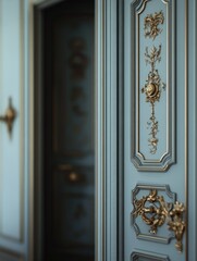 Classic Blue Hallway with Gold Decor