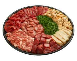 Assortment of Raw Meats on a Black Platter
