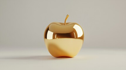 Obraz premium 3D illustration of a polished metallic gold apple, isolated on plain white background.