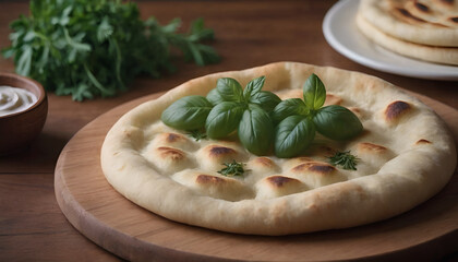 naan bread on a wooden board