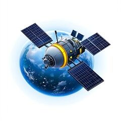 Cartoon Satellite Observing Earth's Atmosphere