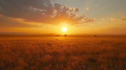 Obraz premium Golden Sunset Over African Savanna