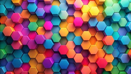 A vibrant tapestry of hexagonal shapes, each a different hue, creates a mesmerizing geometric pattern.