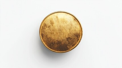 Fototapeta premium Gold metallic coin, high-quality 3D rendering, top view on a clean white background.