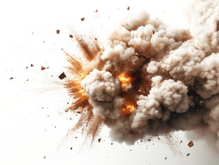 Massive mushroom cloud explosion isolated white background