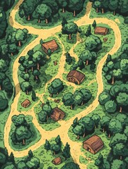 Fototapeta premium Forest Wilderness Campsites Tabletop RPG Map, Fantasy Roleplaying Dungeon Battlemap, Adventure Games Encounters, Gaming Art Design, TTRPG Buildings Architecture Concept