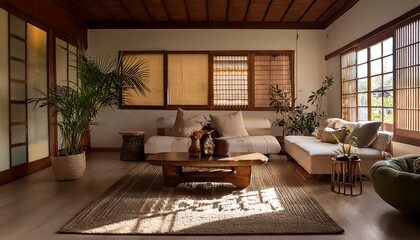 Fototapeta premium Inviting and warm family room with a large rug