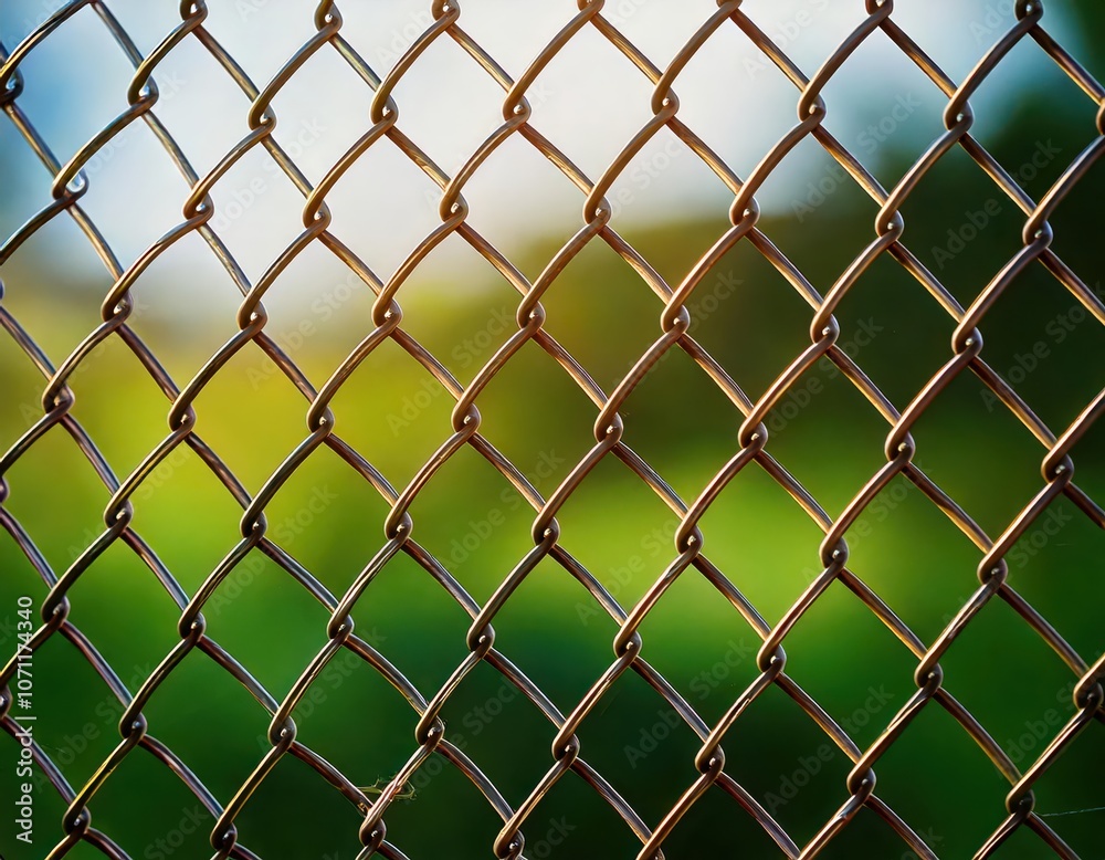 Wall mural rusty chain link metal wired mesh fence texture pattern macro closeup background