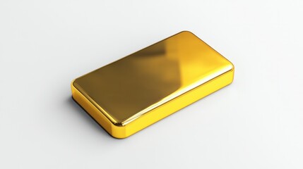Isolated 3D render of a gold card, shiny and metallic, centered on a plain white backdrop.