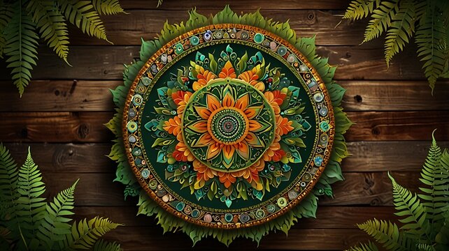 Mandala with sun-inspired patterns of bright petals and yellow tones, radiating warmth