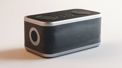 Obraz premium Portable Bluetooth speaker with sleek design, isolated on a white background, ideal for music on the go