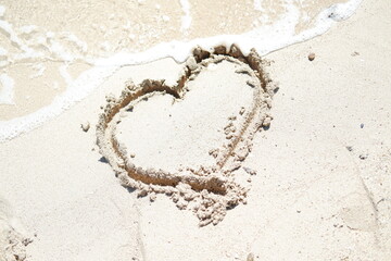 Heart drawn on the beach sand