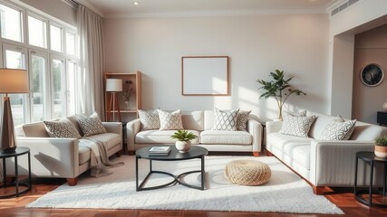 A modern living room with a large L-shaped sofa, a coffee table, and decorative pillows, decorative pillows, interior design, home decor