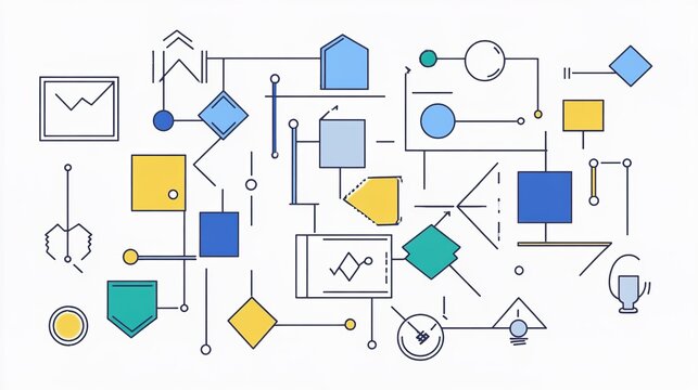 A detailed flowchart illustrating an algorithm with connected shapes, showcasing the sequential steps and processes of the algorithm. The flowchart is structured with clear, interconnected shapes, 