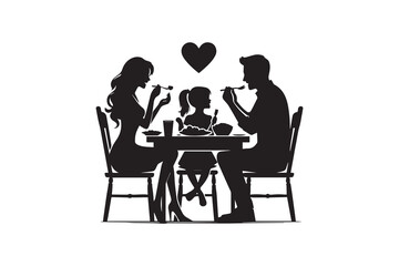 Minimalist family eating dinner together silhouette. Family concept elements vector