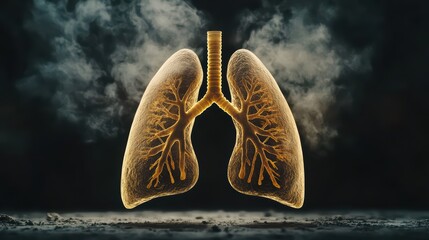 Human lungs with intricate design illuminated against a smoky background.